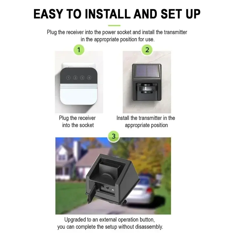 Solar Driveway Alarm Infrared Detection Wireless Doorbell 4-Way Induction Area Display Doorbell Alarm Systems Security Home