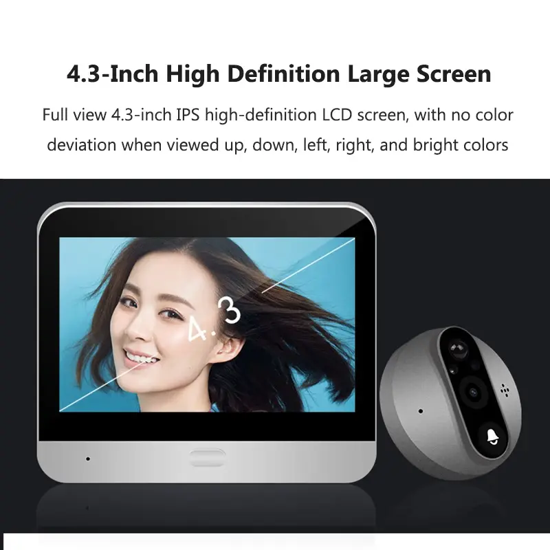 Smart 1080P Two-way Intercom Doorbell Cameras 4.3" Wireless Video Doorbell IPS Screen Infrared Night Vision for Home Security