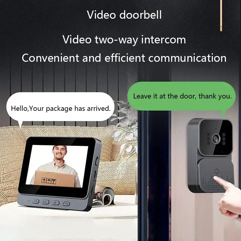 Smart Two-way Intercom Doorbell Cameras 4.3 Inch Wireless Video Doorbell IPS Screen Infrared Night Vision for Home Security