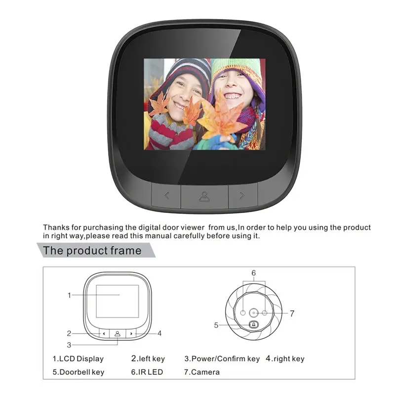 Night Vision Doorbell Cameras 2.4inch LCD Display Door Peephole Camera Video Eye Door Bell Visual Doorbell Security Protection