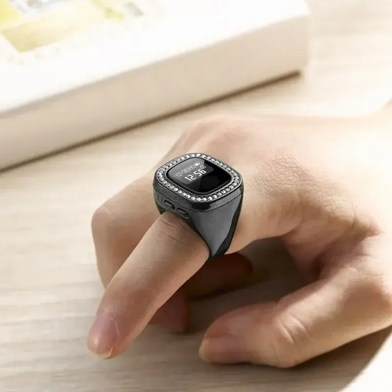 Unisex Digital Finger Diamond Counter Rings with Azan Alarm & Vibration Reminder Intelligent Tasbih Tracks for Islamic Prayer