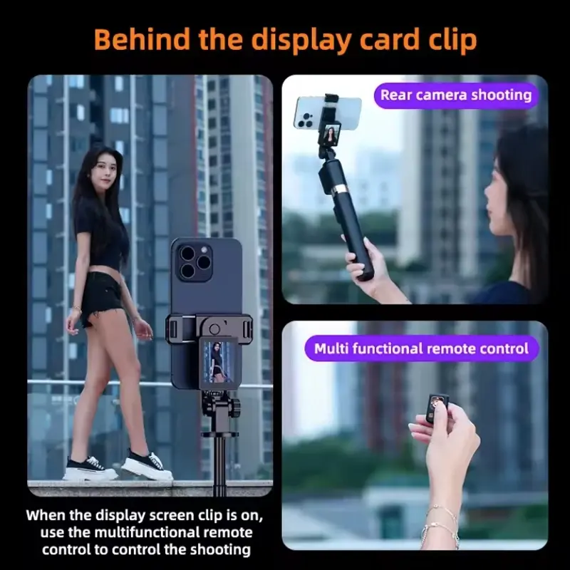 Smartphone Rear Cameras Phone Selfie Monitor Screen Bluetooth for Selfie Vlog Live Stream Video for iPhone Android Selfie Sticks