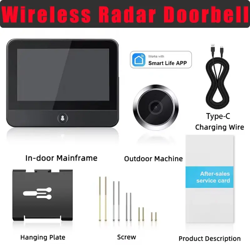 Night Vision Eye Peephole Cameras 5000mAh Battery WiFi 1080P Smart Life APP Radar PIR Motion Detector Door Bell Digital Viewer