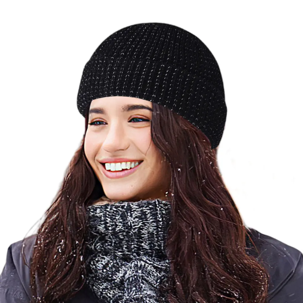 Unisex Winter Reflective Beanies High Visibility Noctilucent Reflective Knit Hat Glow In Dark for Winter Night Walks