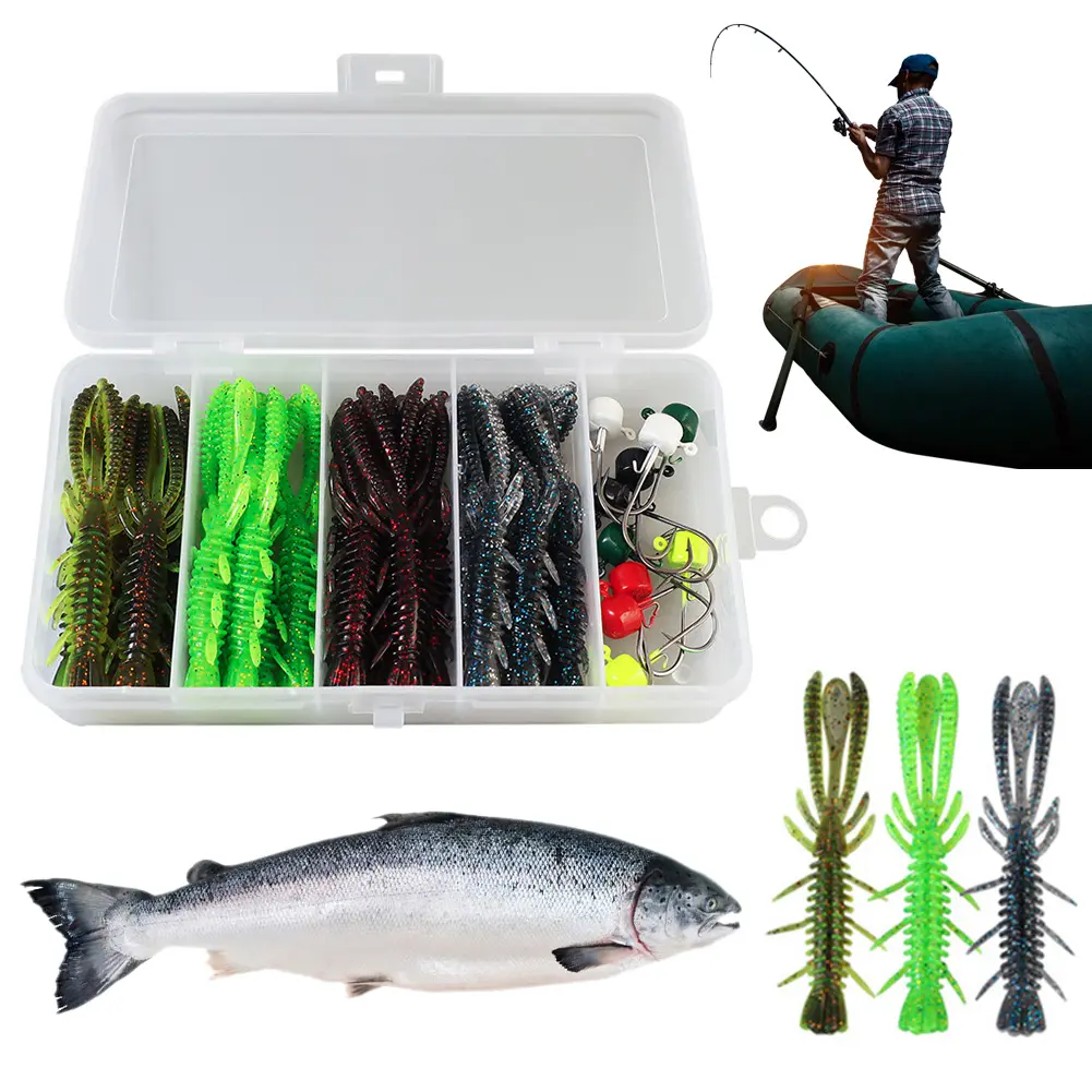 31Pcs Soft Fishing Lures Plastic Lures Set with Box & Hook Worm Lure Floating Swimbaits Minnow Lure for Saltwater Freshwater