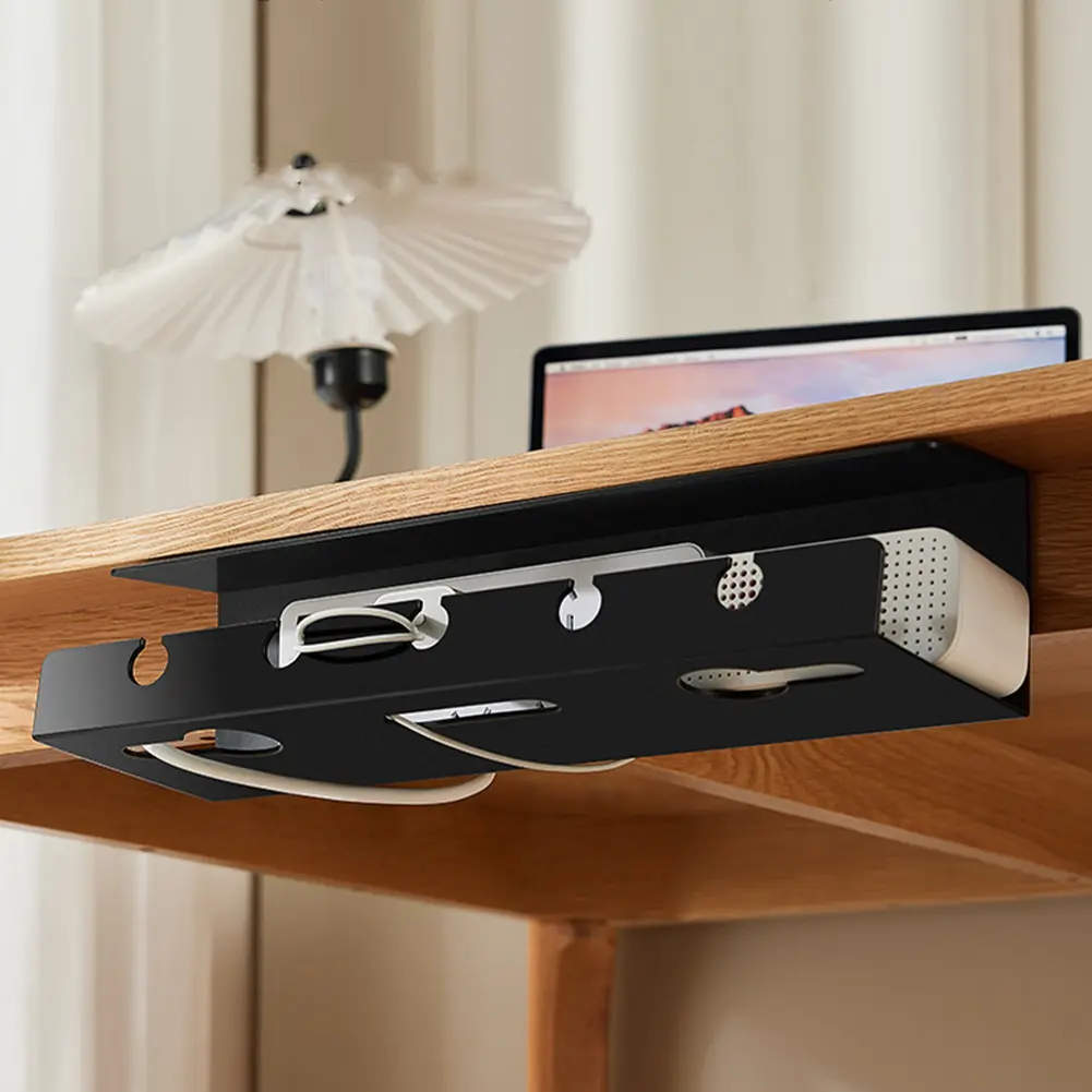 2Pcs Under Desk Cable Management Tray Self Adhesive Cord Organizer No Punching Under Desk Cable Shelf for Charging Cable