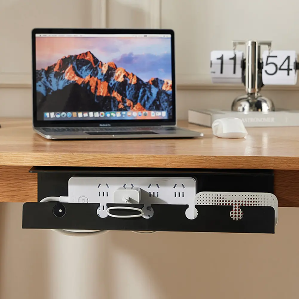 2Pcs Under Desk Cable Management Tray Self Adhesive Cord Organizer No Punching Under Desk Cable Shelf for Charging Cable