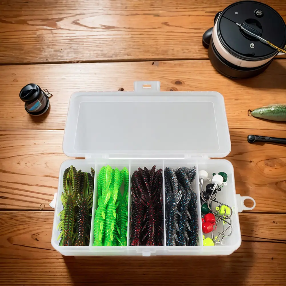 31Pcs Soft Fishing Lures Plastic Lures Set with Box & Hook Worm Lure Floating Swimbaits Minnow Lure for Saltwater Freshwater