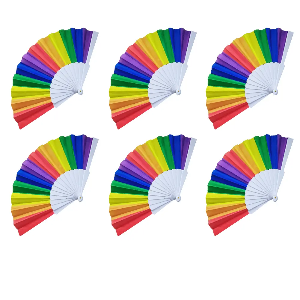 6-36Pcs Rainbow Paper Bamboo Folding Fan Colorful Art Craft Hand Held Paper Fans for Wedding Party DIY Folding Fan Decorations