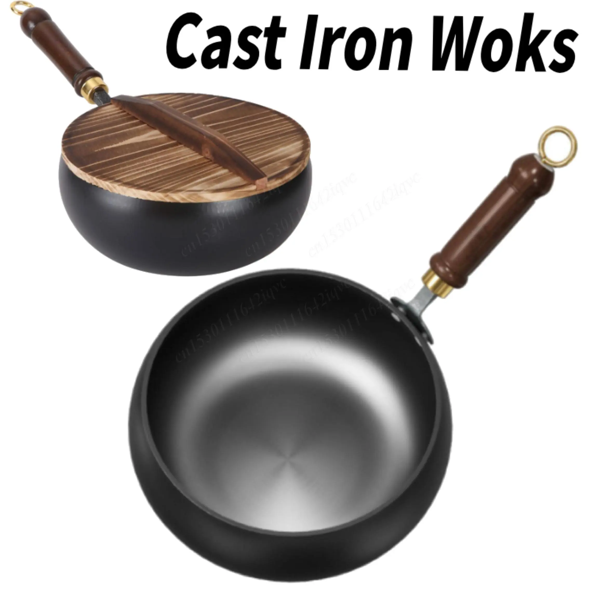 New Nonstick Pure Iron Wok & Wooden Handle Saucepan Non-Coated Cast Iron Pan 22cm/24cm/28cm Wok Frying Pan Chinese Kitchenware