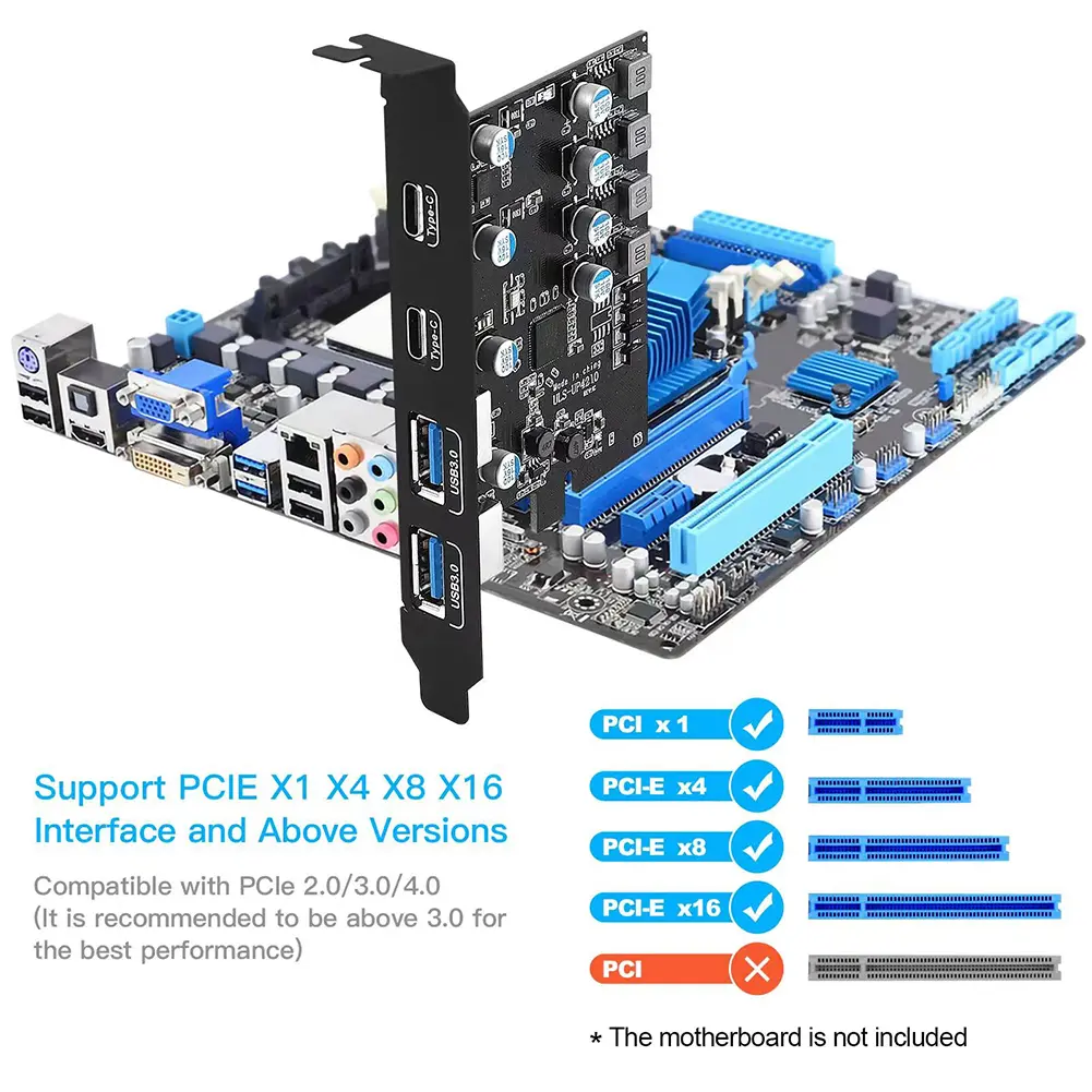 USB3.0 PCIE Card 2*USB A Port+2*USB C Port/USB3.2 GEN1 PCI Express Card Adapter for Windows7/8/10/11/MacOS/Linux