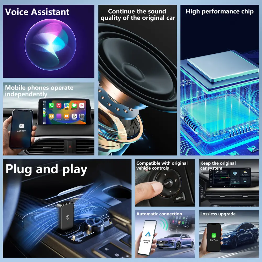 Wireless CarPlay Android Auto Adapter Smart AI Box BT WiFi 5.8G Plug and Play Smart Link for Wired Carplay Android Auto Cars