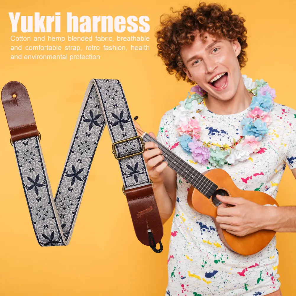 Multicoloured Ukulele Strap Embroidery Pattern Woven Guitar Strap Adjustable Ethnic Style for Classical Guitar Mandolin Banjo