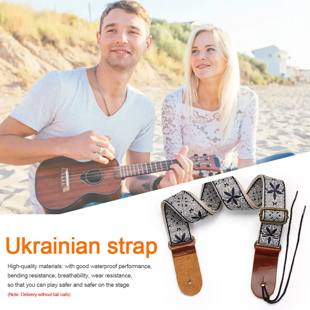 Multicoloured Ukulele Strap Embroidery Pattern Woven Guitar Strap Adjustable Ethnic Style for Classical Guitar Mandolin Banjo
