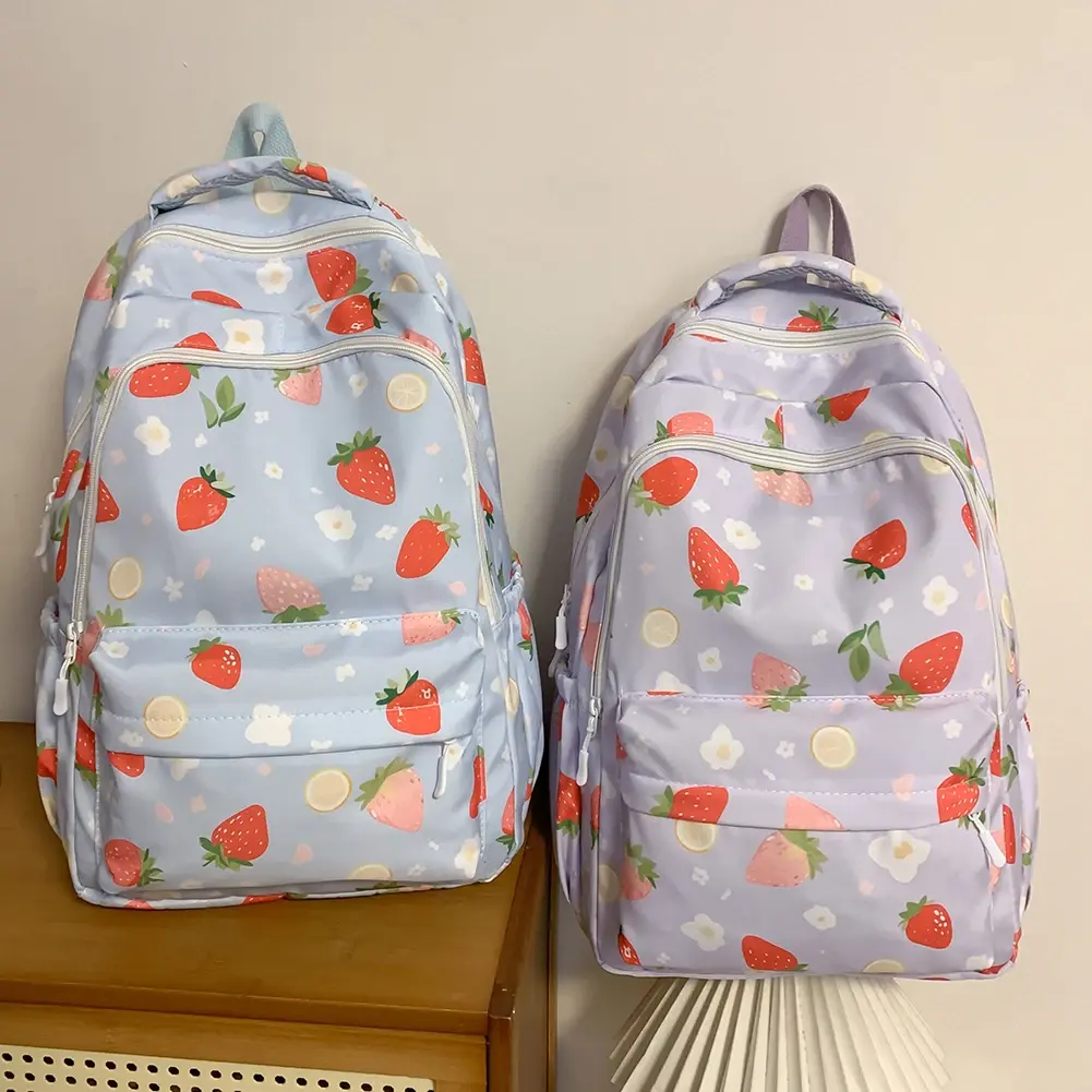 Women Strawberry Pattern Backpack Adjustable Strap Strawberry School Backpack Large Capacity Students Daily Backpack