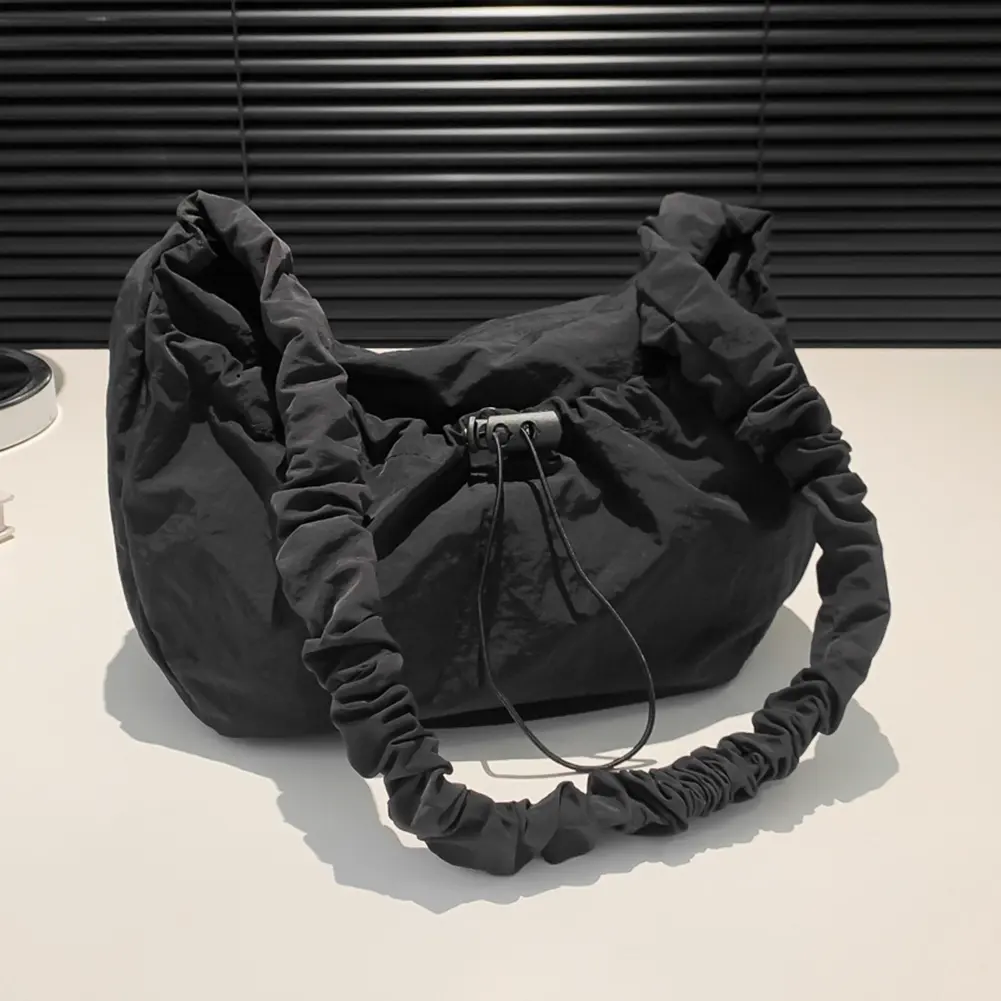 Women Pleated Crossbody Bag Adjustable Strap Drawstring Satchel Bag Large Capacity Cloud Drawstring Hobo Bag Ladies Outdoor Bag