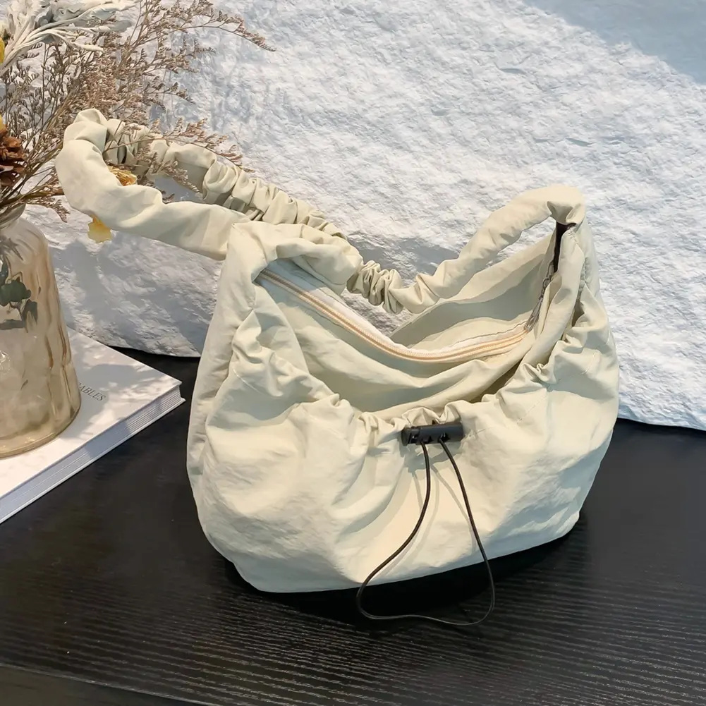 Women Pleated Crossbody Bag Adjustable Strap Drawstring Satchel Bag Large Capacity Cloud Drawstring Hobo Bag Ladies Outdoor Bag