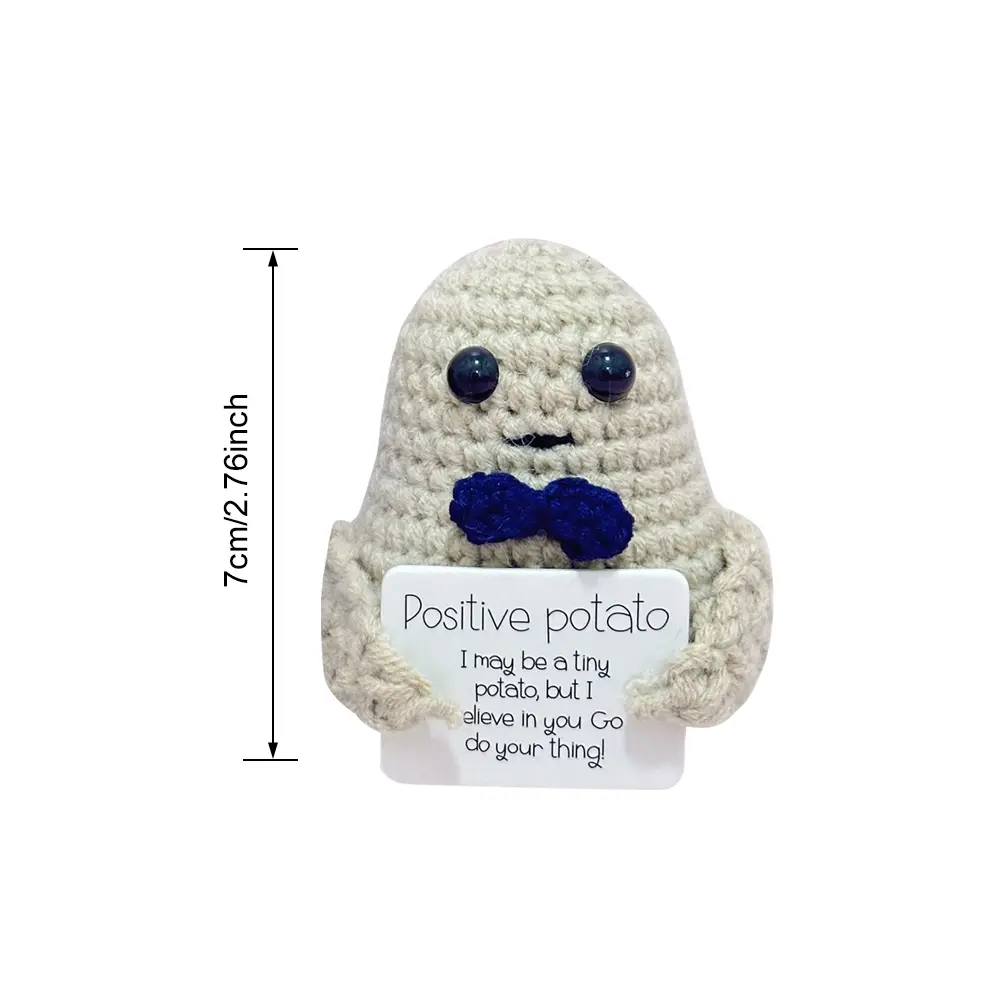Cute Handwoven Ornaments with Wooden Base Christmas Pickle Knitting Doll Knitted Potato Toy Knitting Inspired Toy Cheer Up Gifts