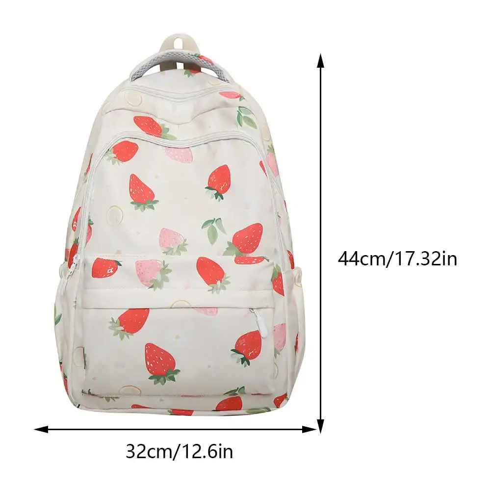 Women Strawberry Pattern Backpack Adjustable Strap Strawberry School Backpack Large Capacity Students Daily Backpack