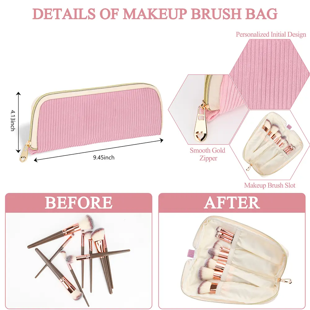 2Pcs Makeup Bag with Zipper Corduroy Cosmetic Pouch Travel Toiletry Organizer for Girls Women Moms Gift