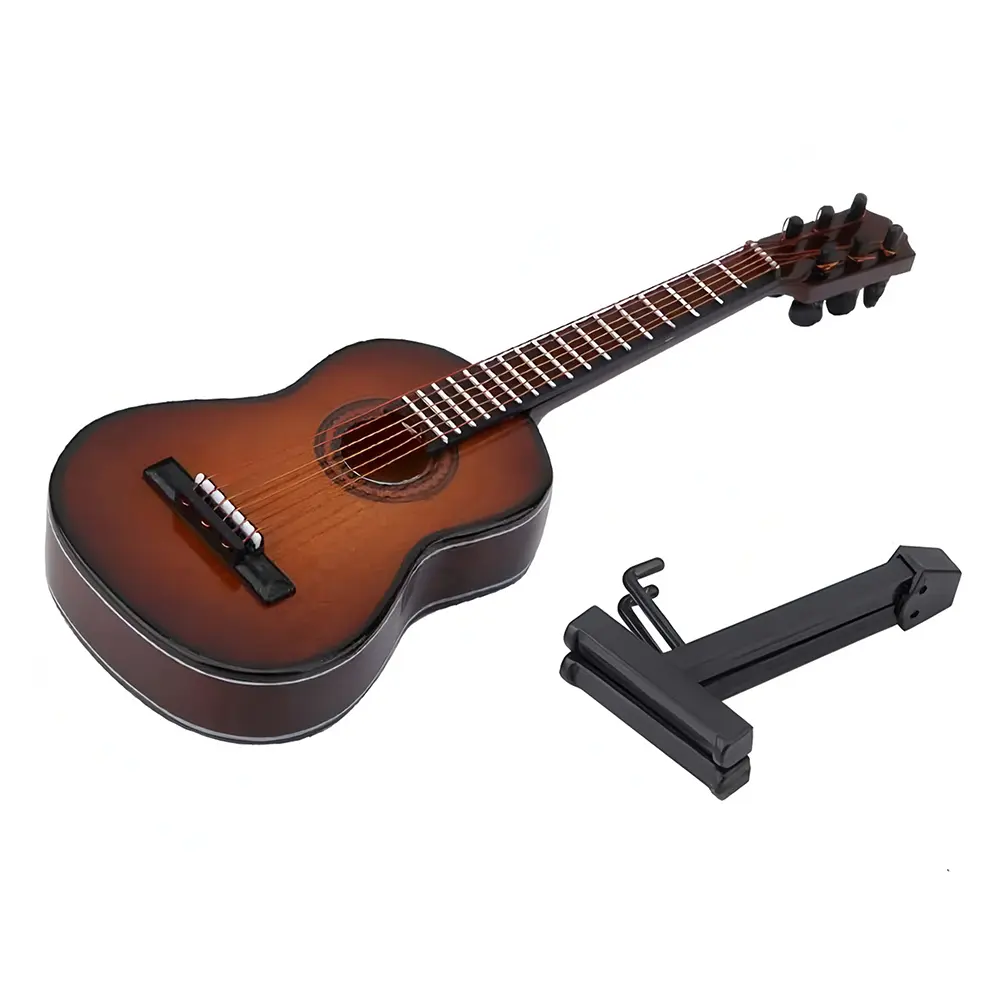 Mini Classical Guitar with Support Miniature Musical Instrument Wooden Decorative Ornament for Home Decor Display Ornament