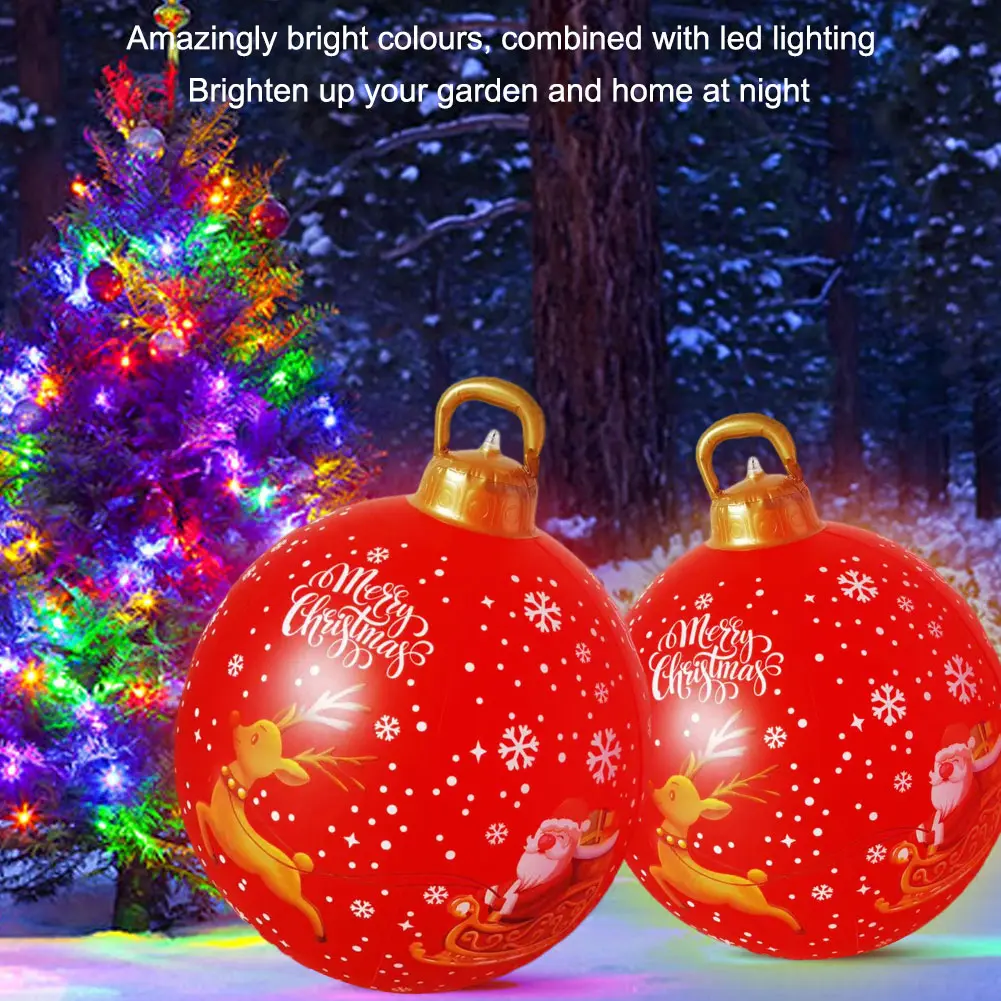 24 Inch Inflatable Christmas Balls New Years Christmas Ornaments with Lights PVC Giant Inflatable Christmas Balls Holiday Decor