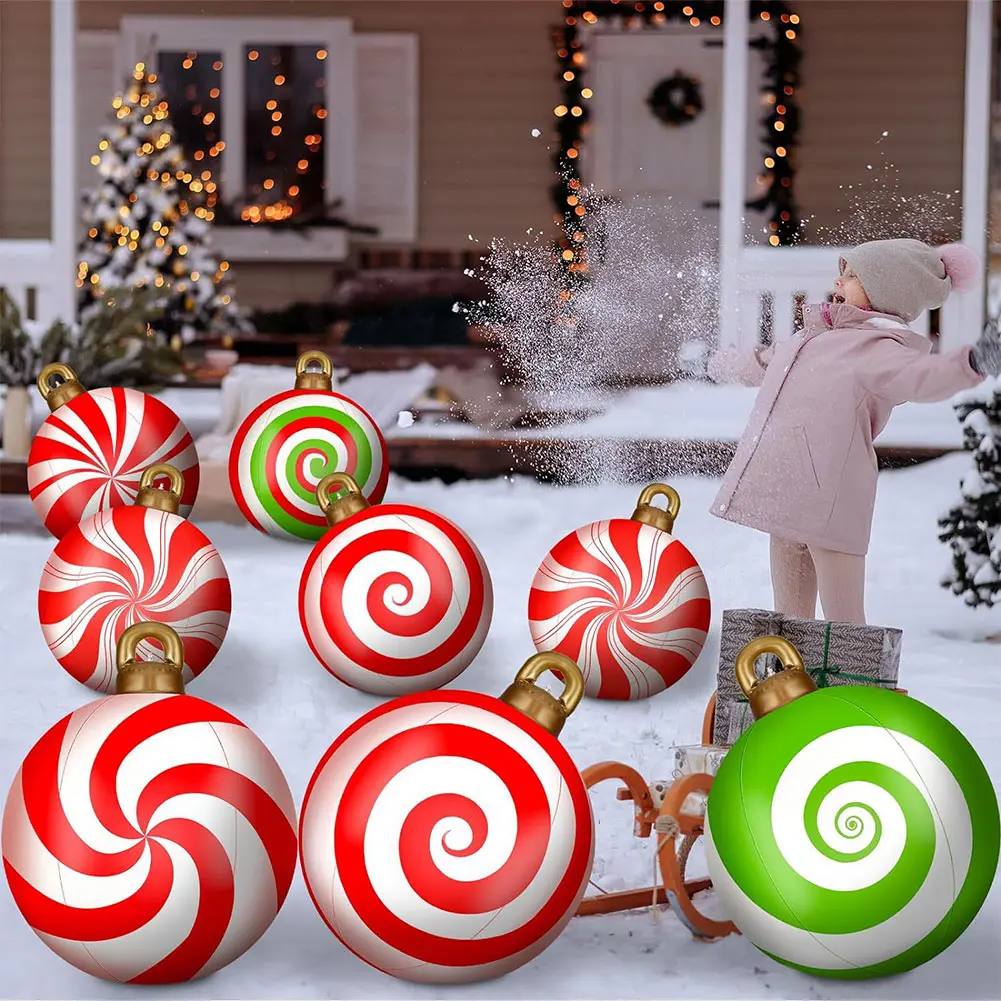24 Inch Giant Inflatable Christmas Balls Large Outdoor Decorated Ball with Light Remote Christmas Decorations Ball Holiday Decor