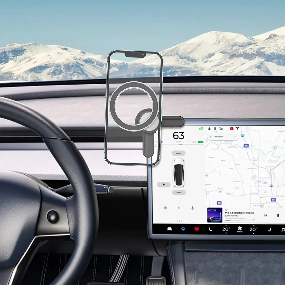 Car Phone Mount for Tesla Model 3 Screen 360 Degree Rotation Magnetic Car Phone Holder GPS Bracket for iPhone 15 14 Pro Samsung
