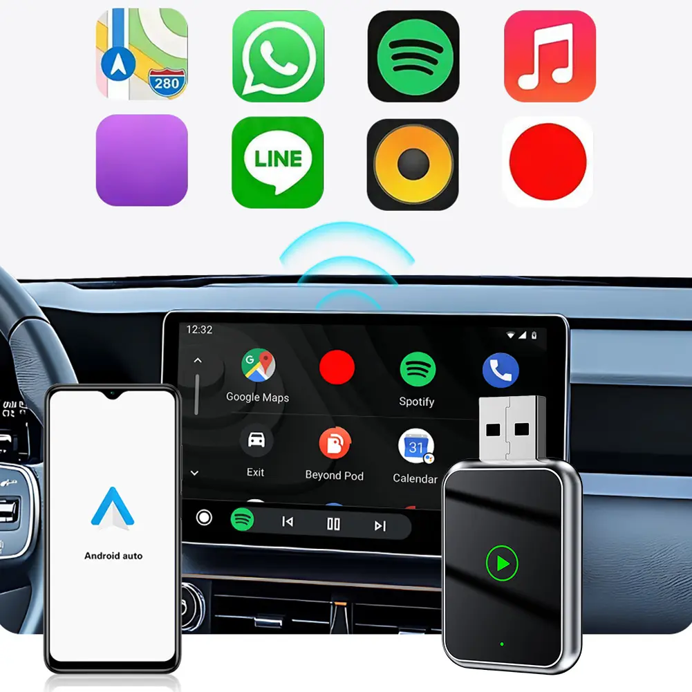 2 in 1 Wireless CarPlay Android Auto Adapter Carplay AI Box Auto Connect Wireless Adapter for iPhone and Android Wired Car Play