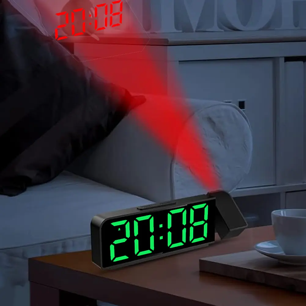 Projection Alarm Clock LED Digital Alarm Clock Temperature/Date Display Desk Alarm Clock Adjustable Brightness for Home Office