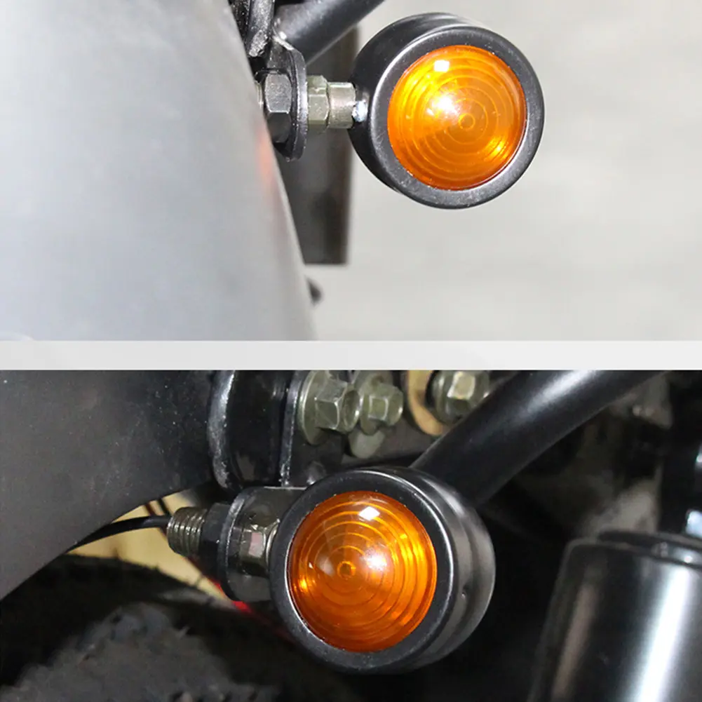 2Pcs Motorcycle Turn Signals Lights IP66 Waterproof Single Wire Turn Signals Lights Amber Lens Motorbike Blinker Indicator Lamp