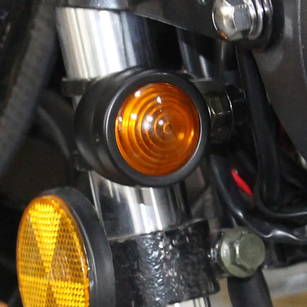 2Pcs Motorcycle Turn Signals Lights IP66 Waterproof Single Wire Turn Signals Lights Amber Lens Motorbike Blinker Indicator Lamp