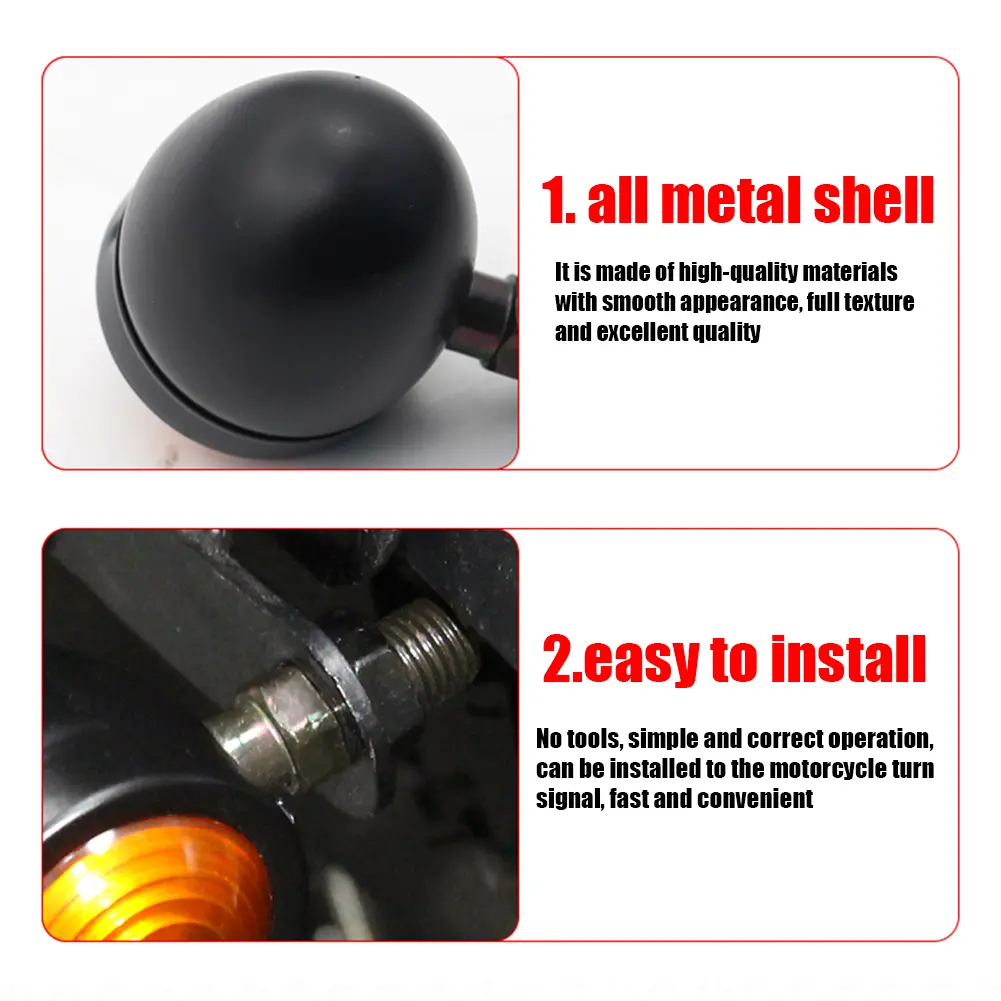 2Pcs Motorcycle Turn Signals Lights IP66 Waterproof Single Wire Turn Signals Lights Amber Lens Motorbike Blinker Indicator Lamp