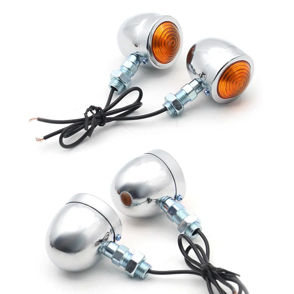 2Pcs Motorcycle Turn Signals Lights IP66 Waterproof Single Wire Turn Signals Lights Amber Lens Motorbike Blinker Indicator Lamp