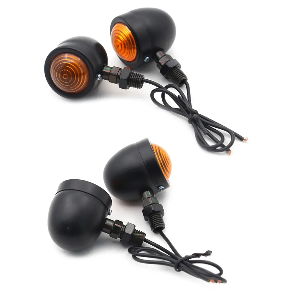 2Pcs Motorcycle Turn Signals Lights IP66 Waterproof Single Wire Turn Signals Lights Amber Lens Motorbike Blinker Indicator Lamp