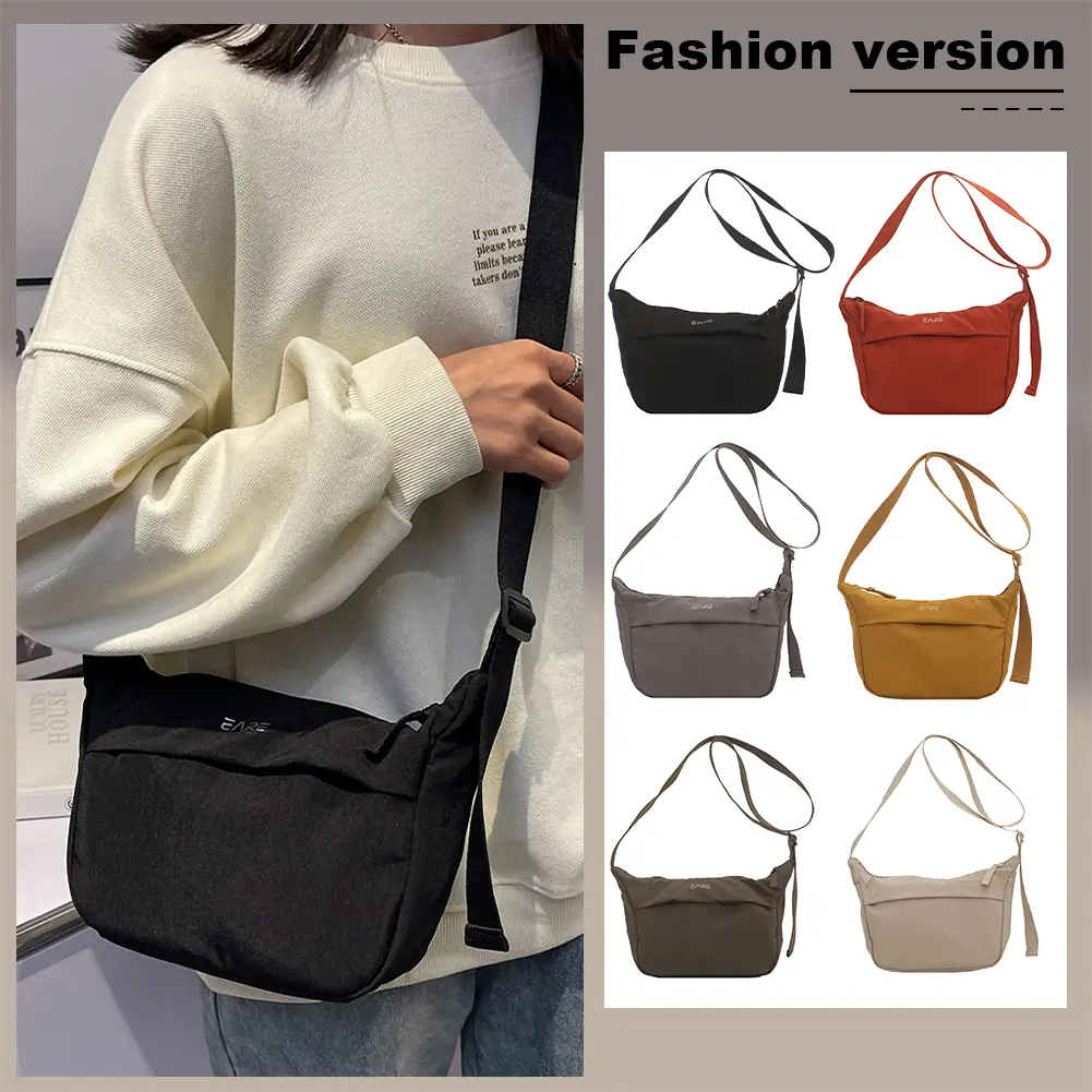Shoulder Bag for Women with Inner Pocket Crescent Bag Nylon Zipper Hobo Bag Sling Bag for Work Travel
