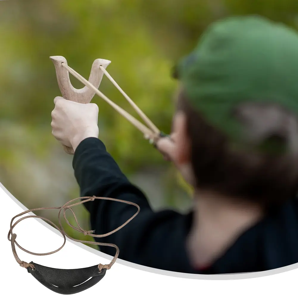 Handmade Leather Shepherd Sling Pouch Sling Shot Rope Strap Leather Throwing Sling Hiking Hunting Accessories