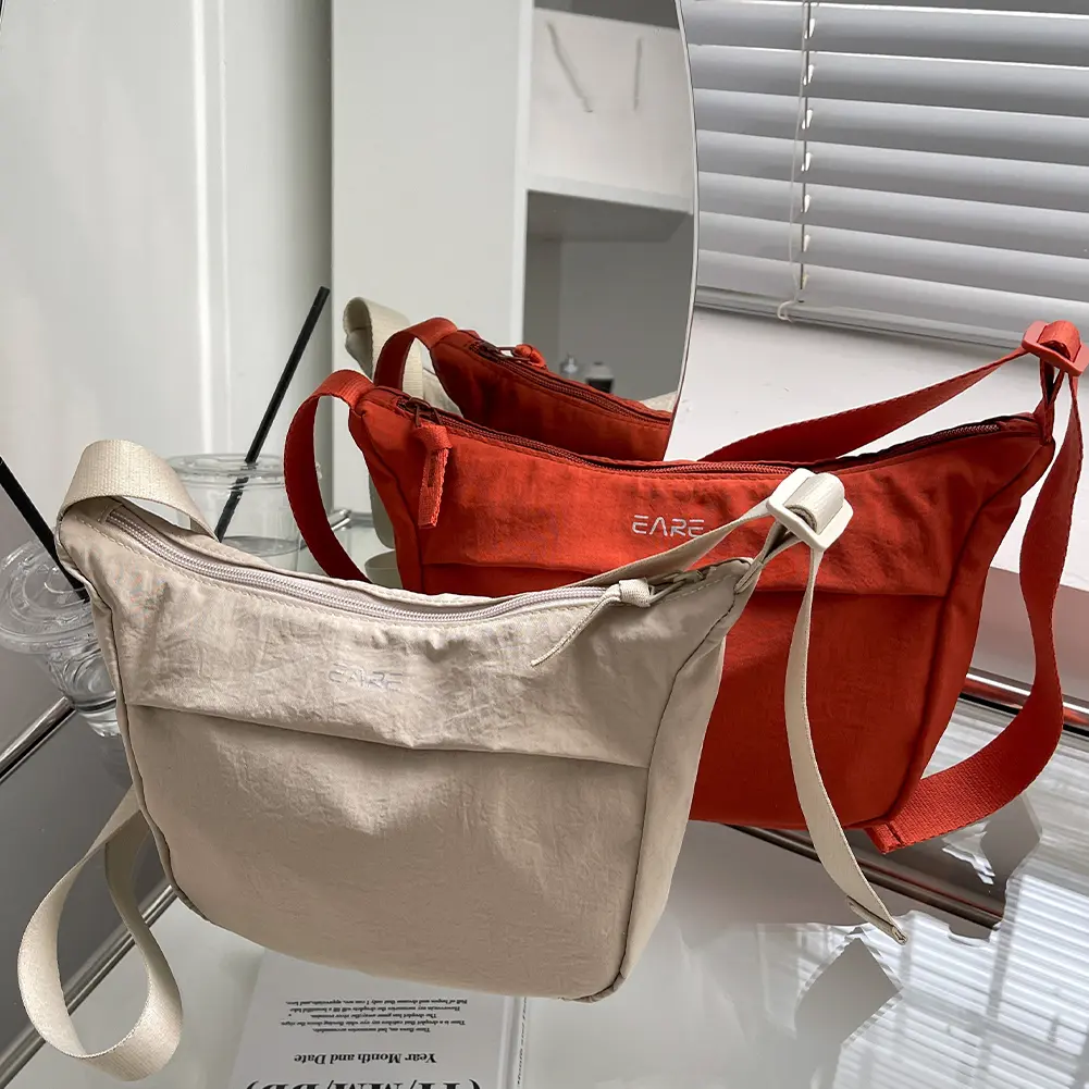 Shoulder Bag for Women with Inner Pocket Crescent Bag Nylon Zipper Hobo Bag Sling Bag for Work Travel