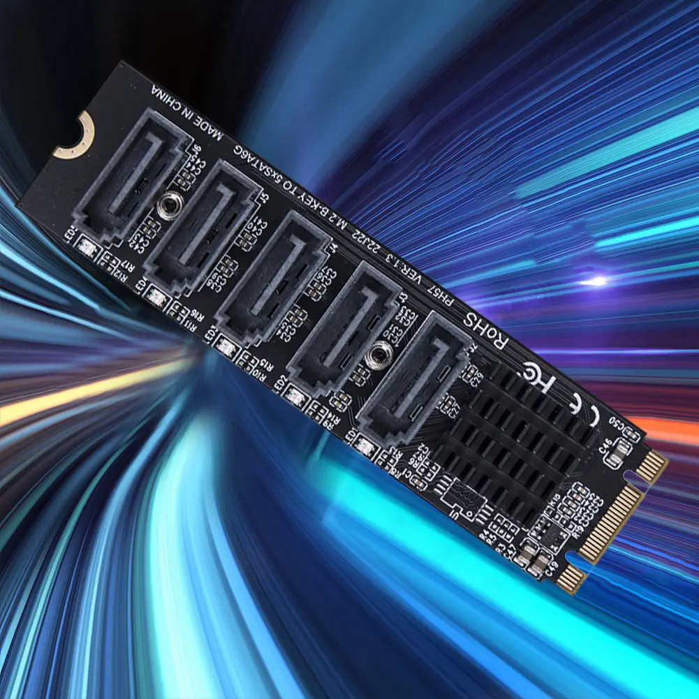 M.2 MKEY PCI-E Riser Card 5/6 Port Adapter Card M.2 To SATA 3.0 Converter NVME To SATA SATA3.0 Adapter 6Gpbs Support PM Function