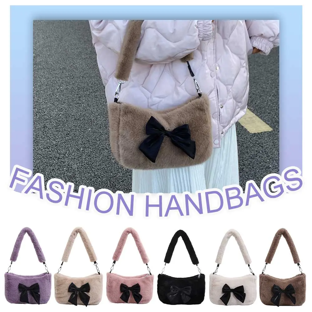 Women Plush Shoulder Bag with Detachable Strap Handbag Fluffy Hobo Bag Satchel Purse for Dating Travel