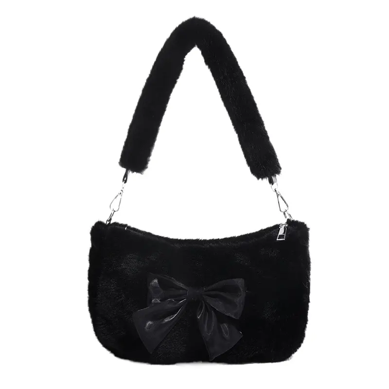 Women Plush Shoulder Bag with Detachable Strap Handbag Fluffy Hobo Bag Satchel Purse for Dating Travel