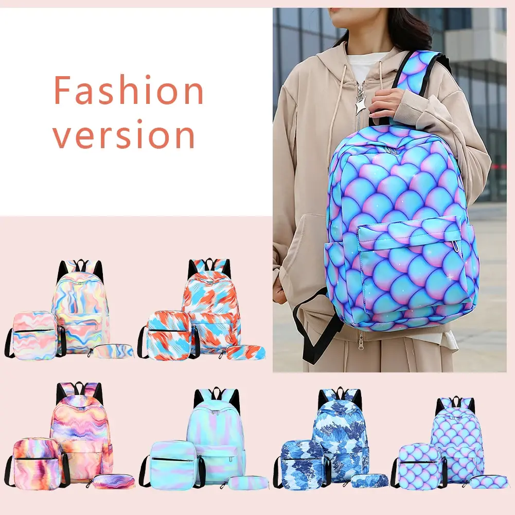 3pcs/set Female Casual Travel Backpacks Women Large Capacity Backpack Gradient Rainbow Kids Schoolbags Girls Student Bookbags