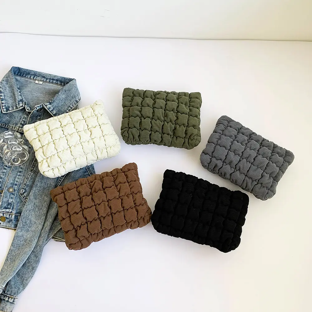 Quilted Cosmetic Bag with Zipper Corduroy Makeup Organizer Storage Bag Cosmetic Organizer Case for Women Girls