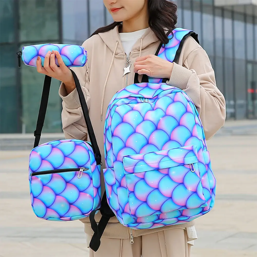 3pcs/set Female Casual Travel Backpacks Women Large Capacity Backpack Gradient Rainbow Kids Schoolbags Girls Student Bookbags