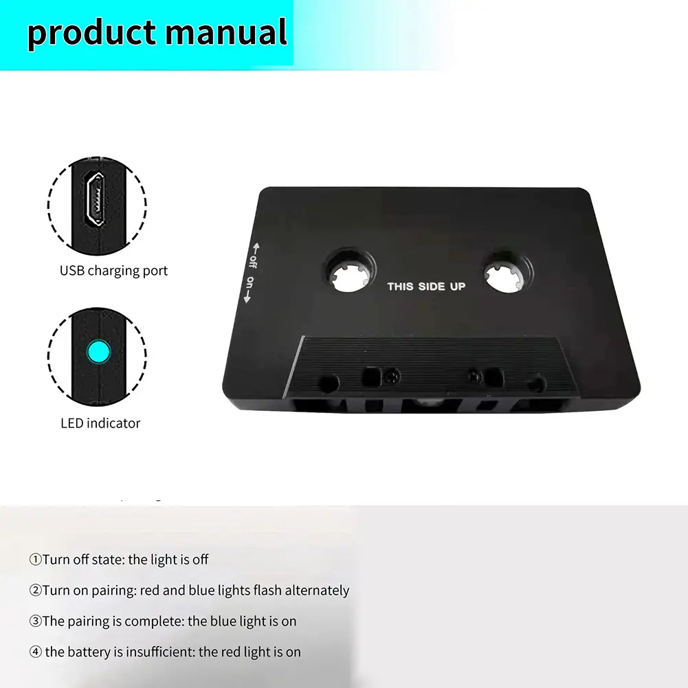 Car Cassette Adapter Bluetooth 5.0 Converter Car Tape Converter Audio Cassette Cassette Mp3 Player 3.5mm Input AUX Adapter Playe