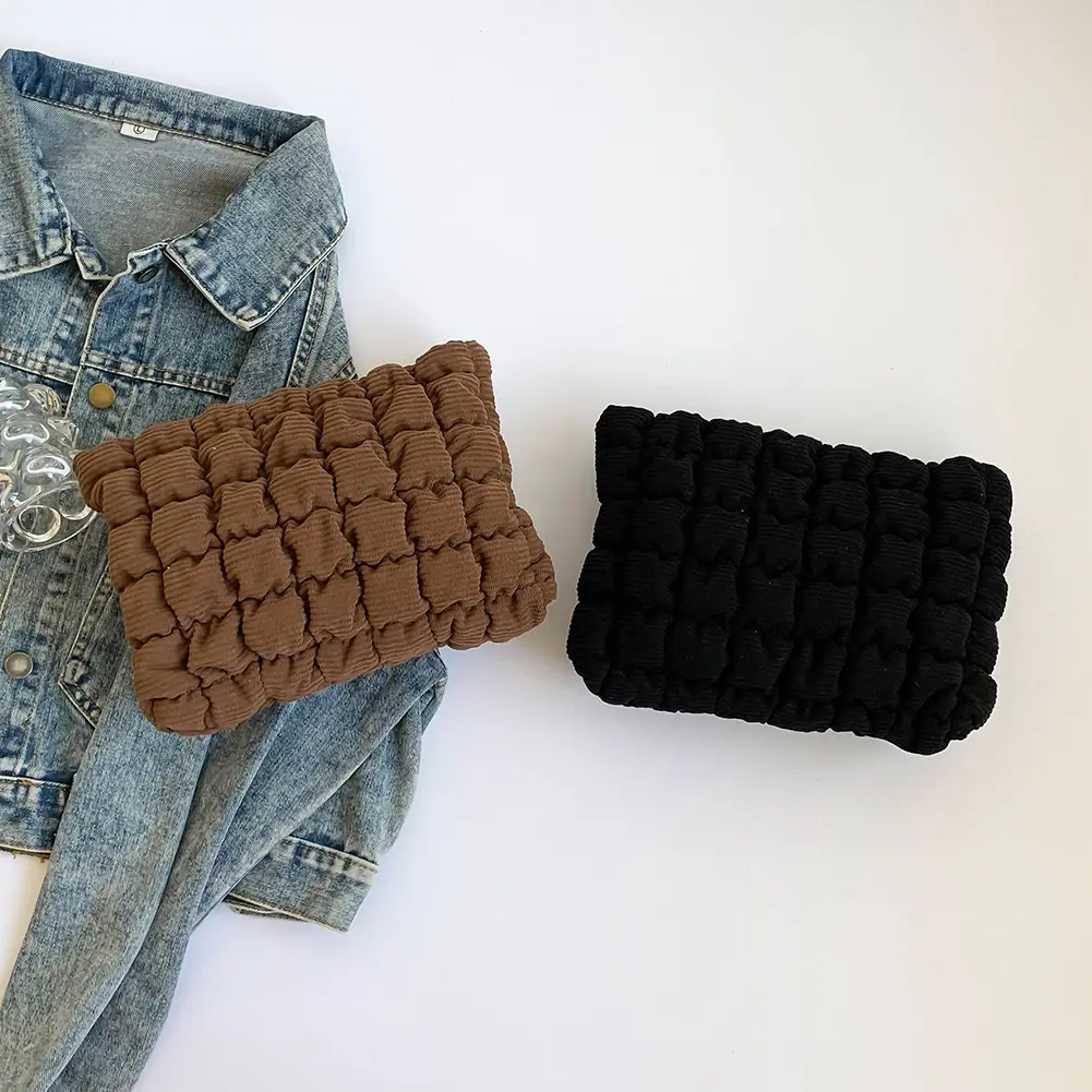 Quilted Cosmetic Bag with Zipper Corduroy Makeup Organizer Storage Bag Cosmetic Organizer Case for Women Girls