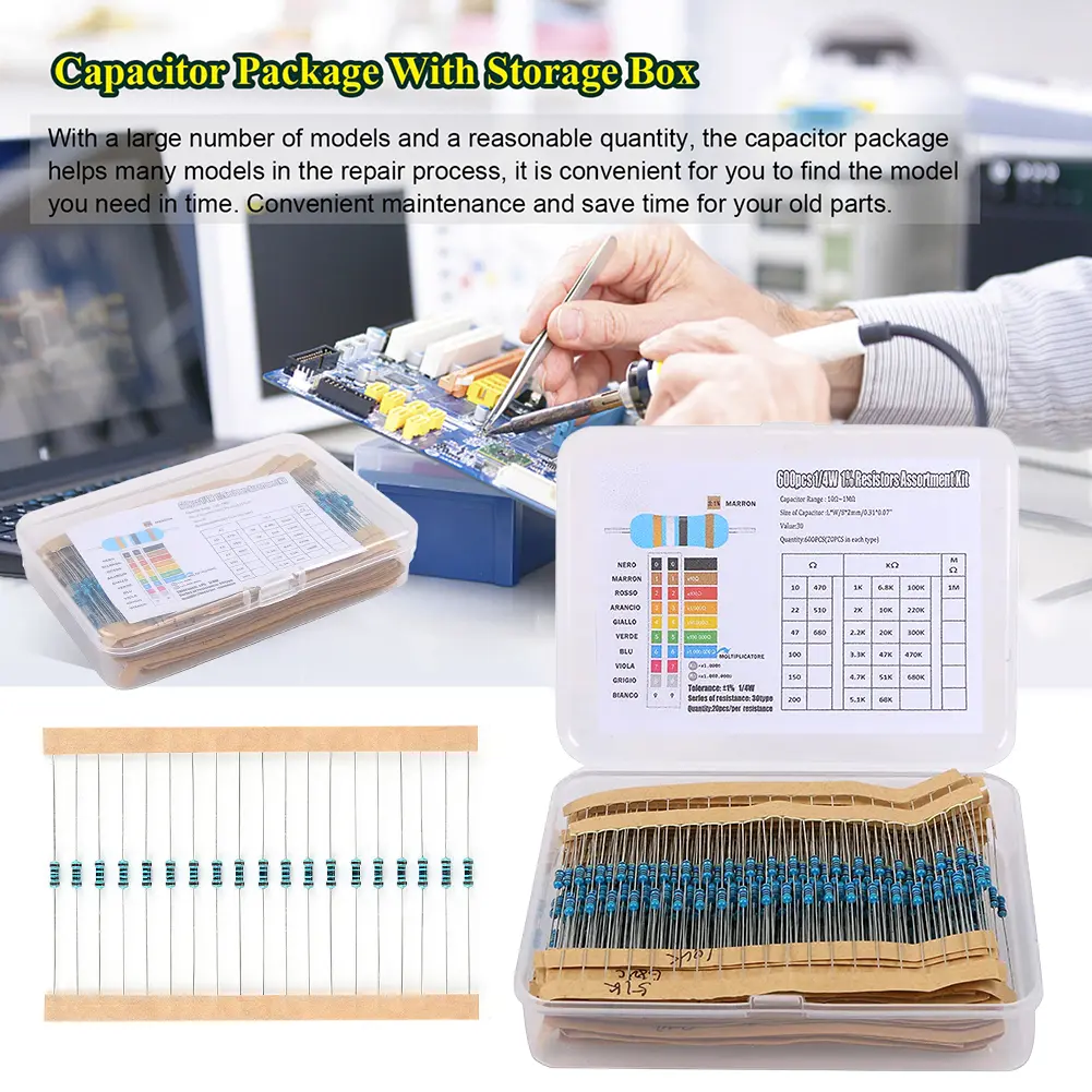 300/600pcs Metal Film Resistors Assortment 30 Kinds Metal Film Resistance Assortment Kit 10R-1M Resistance 1%