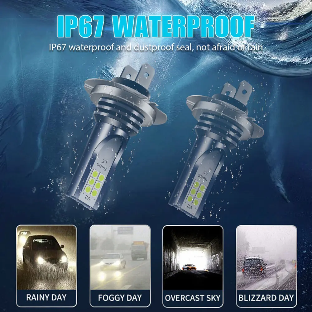 Car H7 Led Headlight Bulb High Power Car Lights Super Bright Car Fog Light Bulbs Auto High Low Beam 6000K White Led Light 12/24V