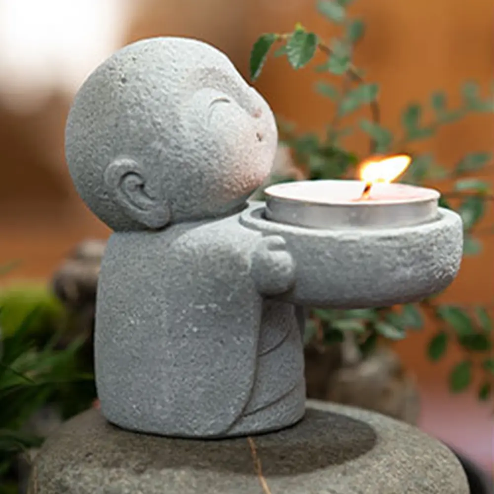 Resin Buddha Statues Praying Sculptures Ornament Cute Tea Light Buddha Figurine Candlestick for Home Office Chinese Accessories