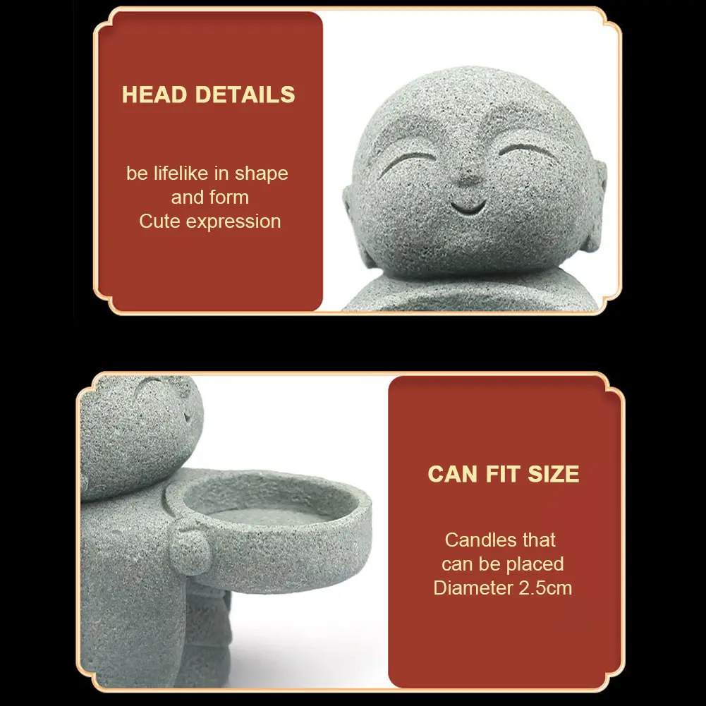 Resin Buddha Statues Praying Sculptures Ornament Cute Tea Light Buddha Figurine Candlestick for Home Office Chinese Accessories
